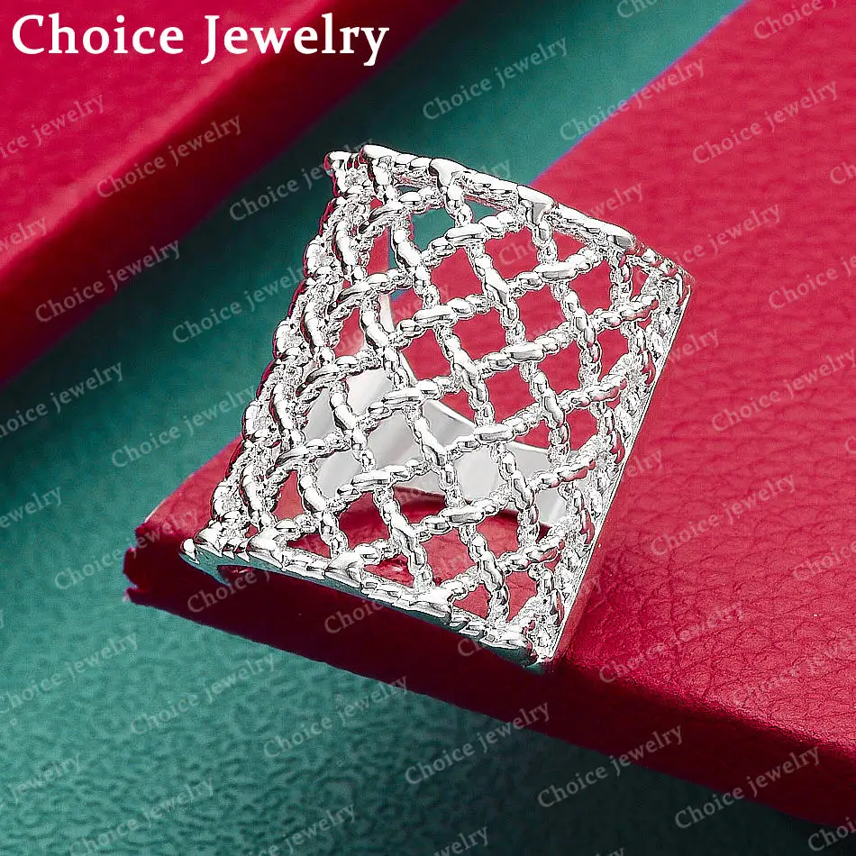 Geflochtener quadratischer Ring aus 925er-Sterlingsilber für Damen, Modeschmuck, Vintage-Charme, edle Party-Geburtstagsgeschenke Image
