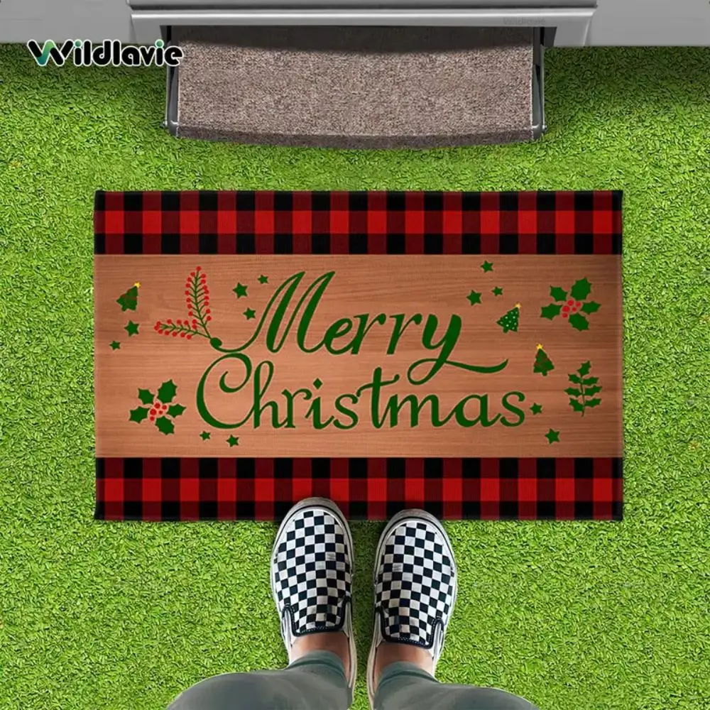 VIKAMA Weihnachts-Fußmatte für den Außenbereich, für die Haustür, Frohe Weihnachten, Fußmatte, Winter-Fußmatte für den Innenbereich, Weihnachten, Feiertage, Eingangsbereich, Dekoration Image