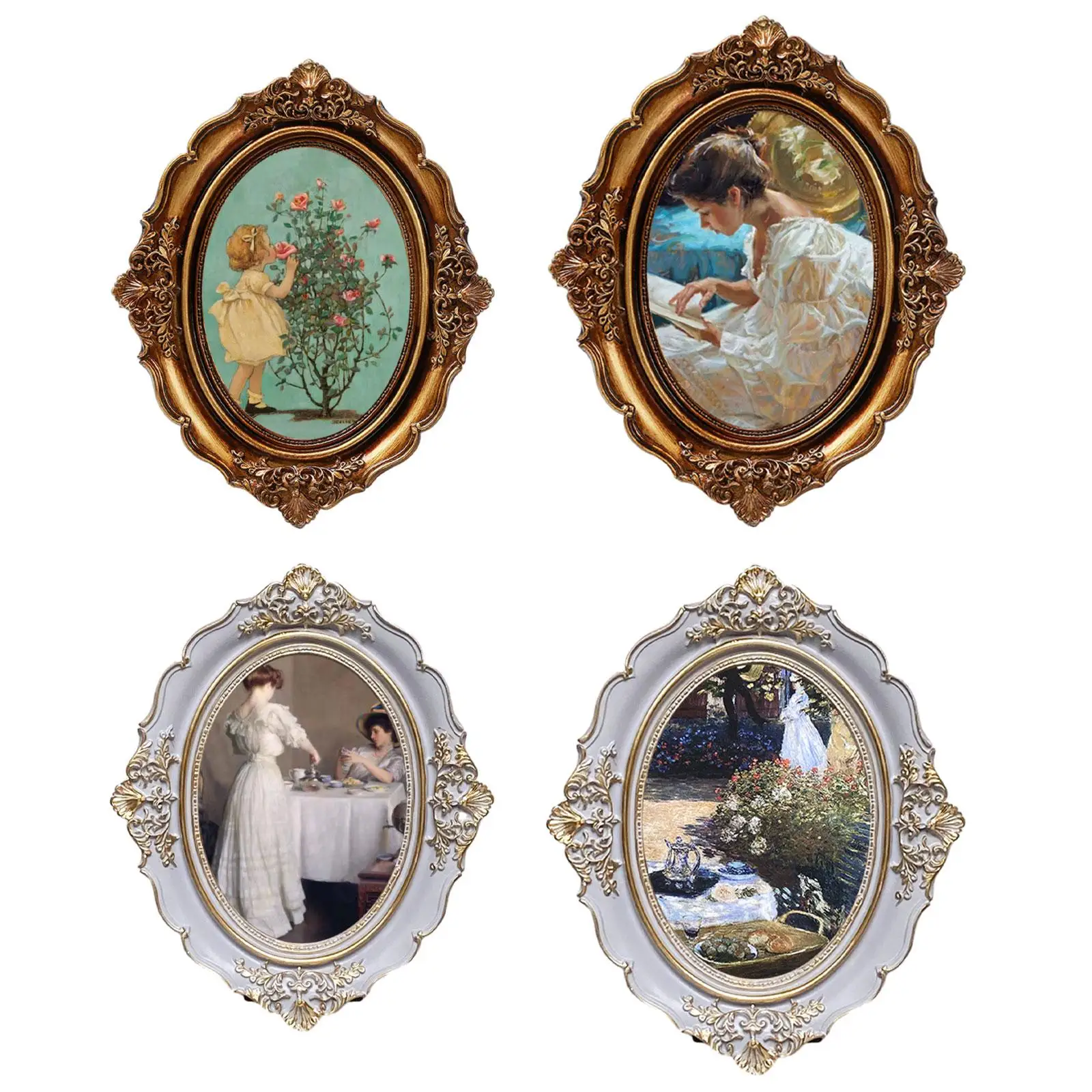 Vintage-Bilderrahmen, oval, antik, elegant, barock, Fotodisplay-Halter für Schlafzimmer, Tisch, Flur, Wandbehang, Heimdekoration