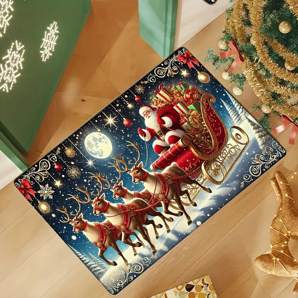 Weihnachtsmann-Weihnachts-Anti-Rutsch-Fußmatte, geeignet für Badezimmer und Eingang, Winter-Fußmatte Image