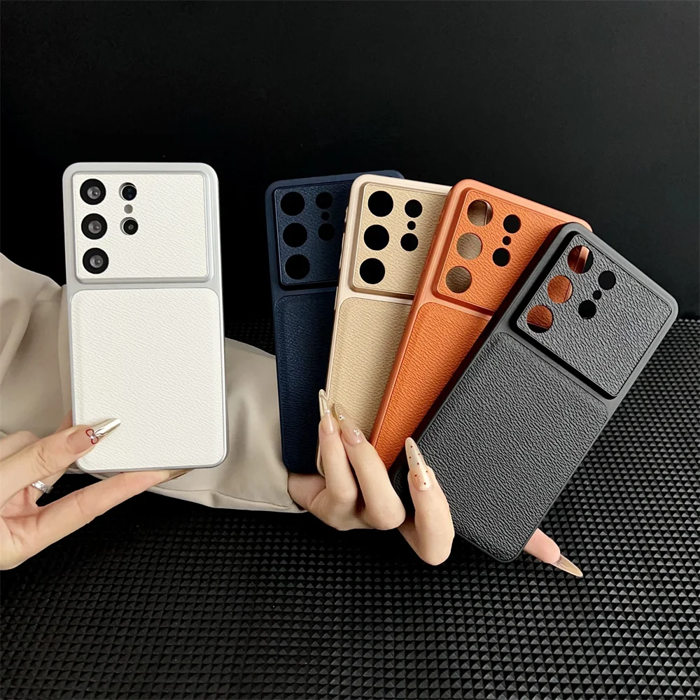 Luxuriöse PU-Leder-Textur Handyhülle für Samsung Galaxy S26 Ultra S25 Plus + S24 FE Stoßfeste Schutzhülle Weiche TPU-Schale Image
