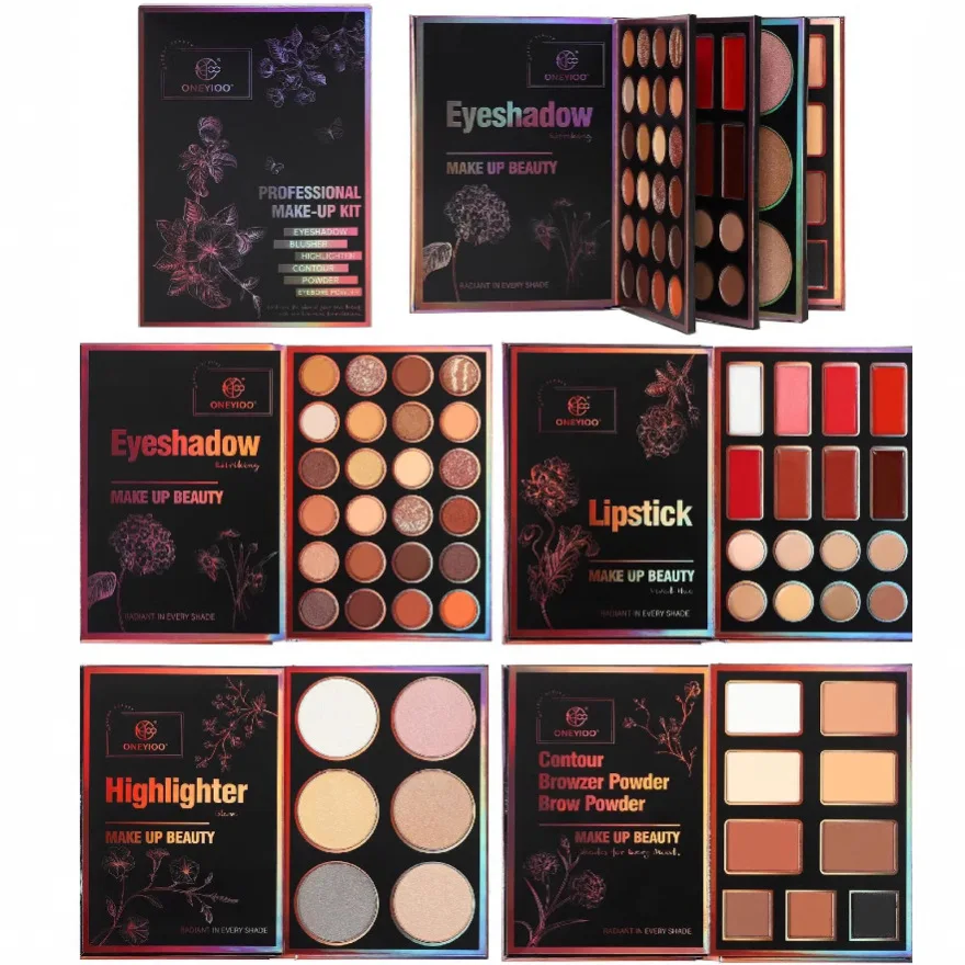 Neue 55-Farben-Lidschatten-Palette, Lippenstift, Textmarker, Konturenpalette, professionelles Make-up-Set mit schimmernden, matten Lidschatten Image