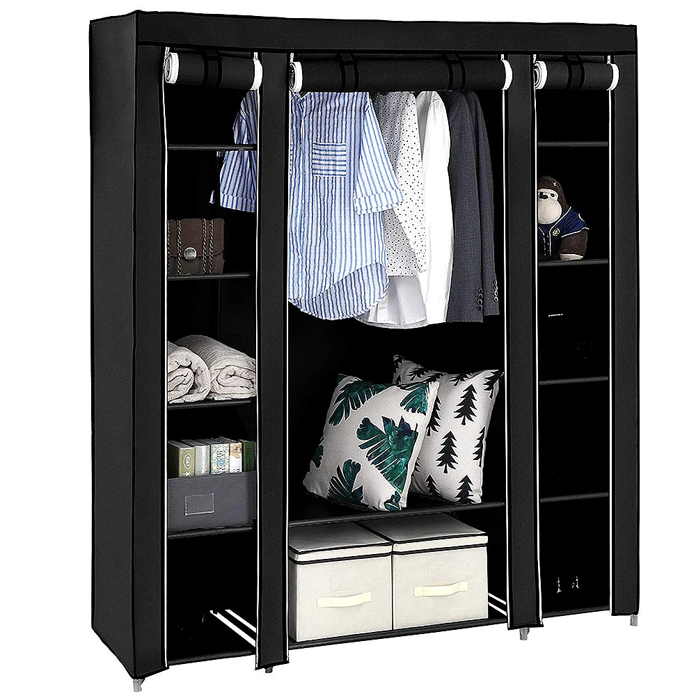 Stoff-Kleiderschrank mit Deckel, 175*150*45cm, 12 Fächer, Metallrahmen, geeignet für Schlafzimmer und begehbare Kleiderschränke, Schwarz
