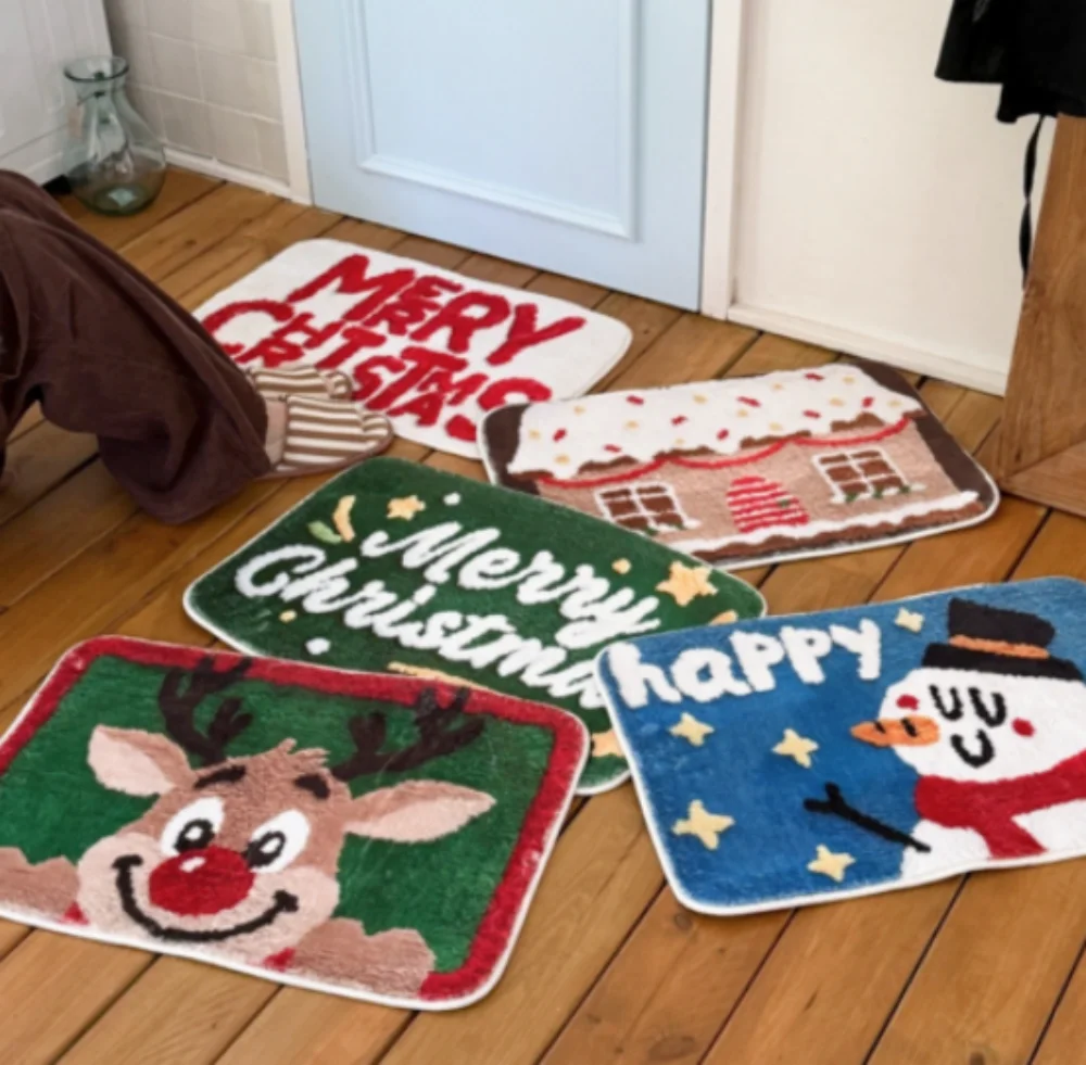 VIKAMA Weihnachts-Teppich aus Kaschmirimitat, weich, rutschfest, für Badezimmer, Wohnzimmer, Schlafzimmer, Eingang, Fußmatte, Winter-Heimdekoration Image