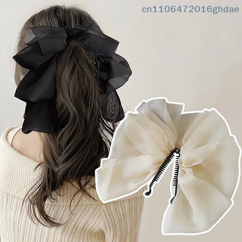 (Sommer6) Neuer Chiffon-Schleifen-Haarklammer für hohe Pferdeschwänze, Vintage-Vertikal-Haarspange, Haarschmuck für Damen Image