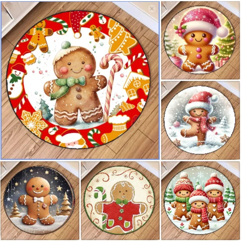 Weihnachten Lebkuchenmann Runde Teppich Matte Cartoon Festliche Teppich Dekoration für Wohnzimmer Schlafzimmer Urlaub Party Dekor Teppiche Image