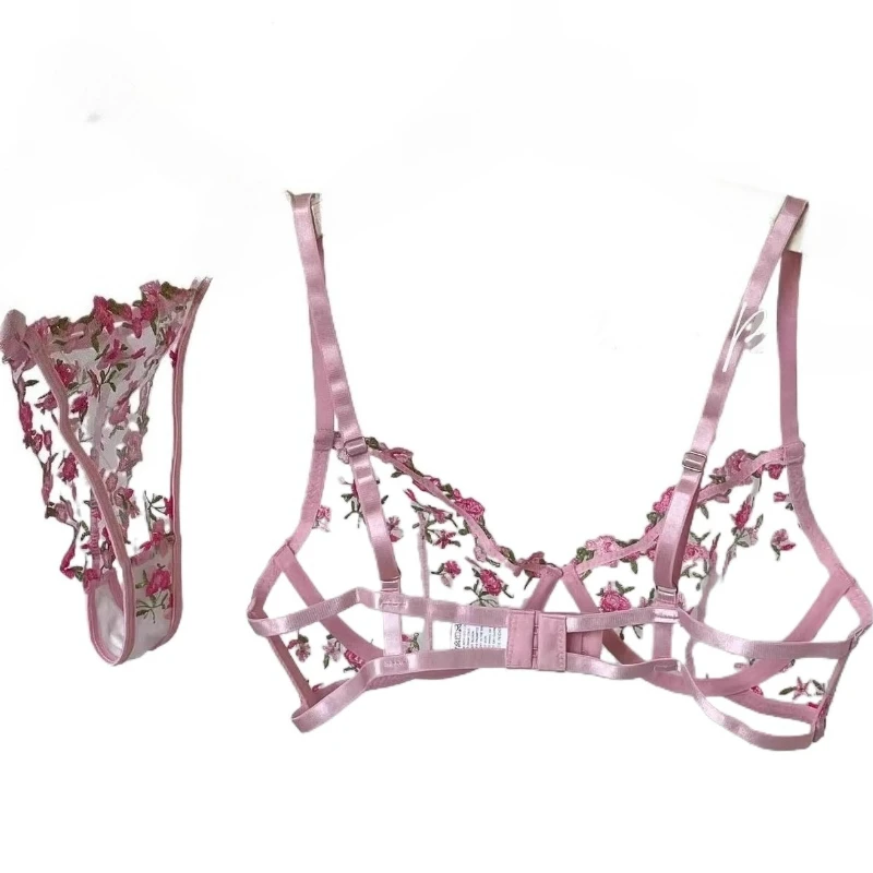 Letzte 50! Französisches, ultradünnes, florales Spitzen-BH-Set, sexy B-Through Mesh Petite Push-Up, große Brust, Komfort, weiche Drahtunterstützung, Ausverkauf