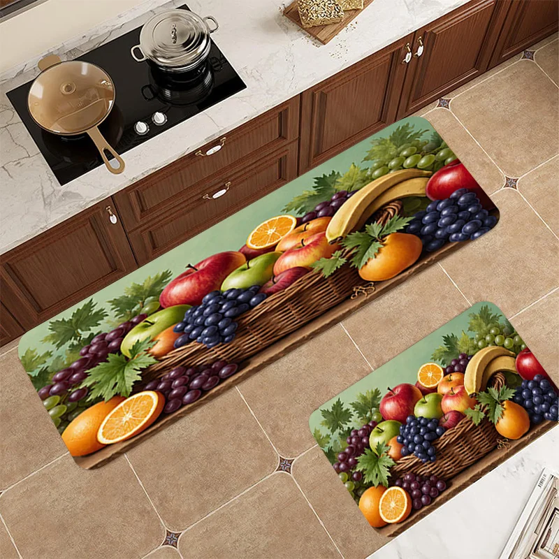 Obstkorb-Teppich für Küche und Flur, frischer Naturstil, Heimdekoration, Teppich für Esszimmer, Eingangsbereich, rutschfeste Bodenmatten Image