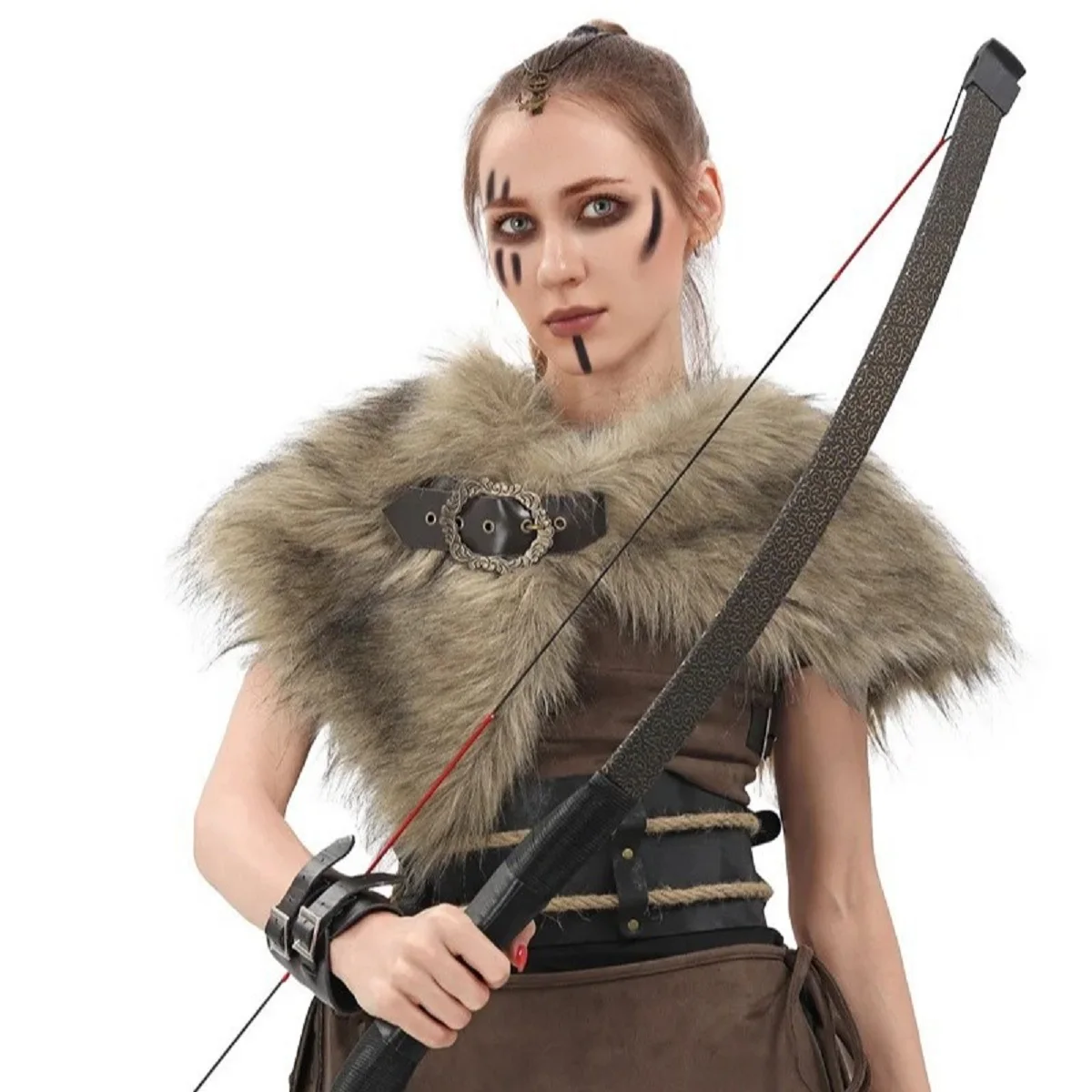 Mittelalterlicher Wikinger-Fellcape Schal Kunstfellkragen Schulterumhang Retro Krieger Ritter Jäger Pirat Halloween Cosplay Kostüm Image