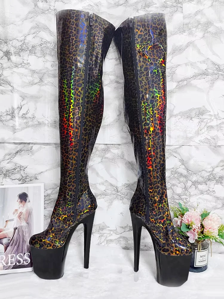 Sexy große Größe High Stripper Heels Leoparden muster exotische Tänzerin 20cm 8 Zoll Frauen Schuhe Pole Dance Gladiator runde Zehen Gothic Stiefel