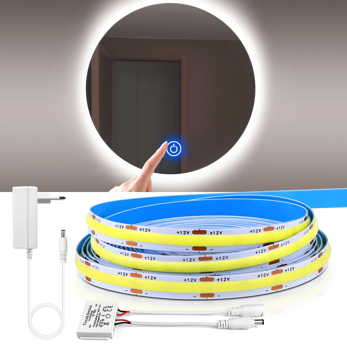 12V COB LED Streifen Lichter 320leds/m Touch Sensor Dimmbare Spiegel Schalter Für Badezimmer Schminktisch Eitelkeit Hintergrund beleuchtung