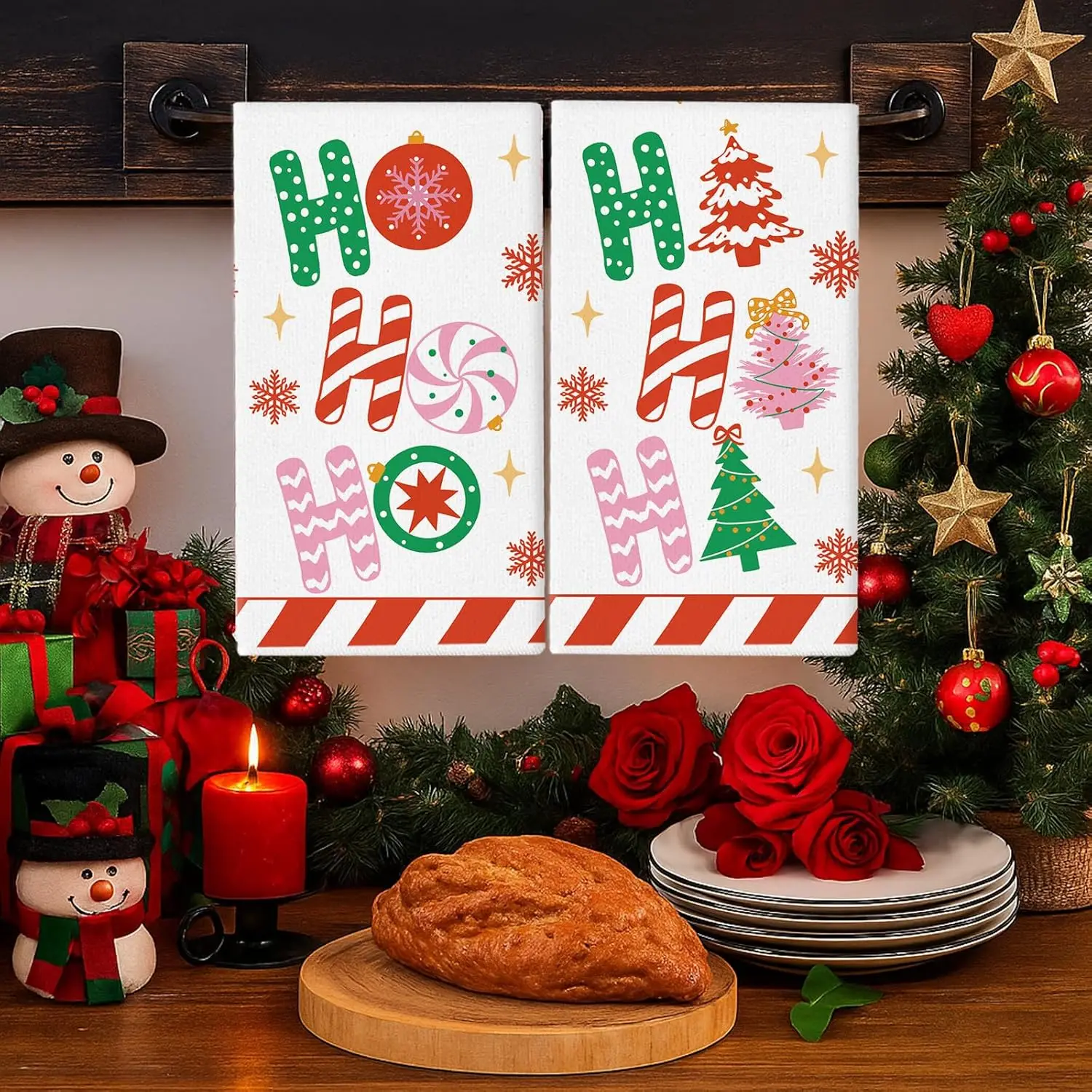 2 Stück, Weihnachts-Hoho-Küchentücher mit lustigem Muster, 40 cm x 60 cm Handtuch-Set, super saugfähiges weiches Reinigungstuch, Koch- und Back-Geschirrtuch, Handtuch, Reinigungstuch, Image
