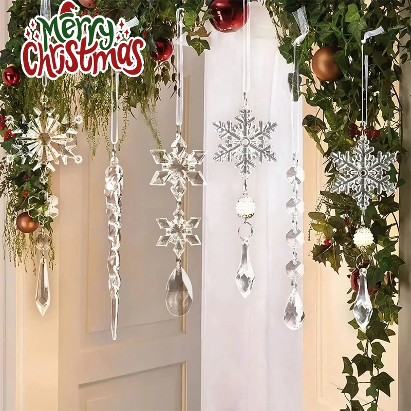 Kristall-Weihnachtsbaum-Ornament-Set, elegante Acryl-Schneeflocken-Eiszapfen-Anhänger für hochwertige Feiertagsdekoration und festliches Heim-Styling Image