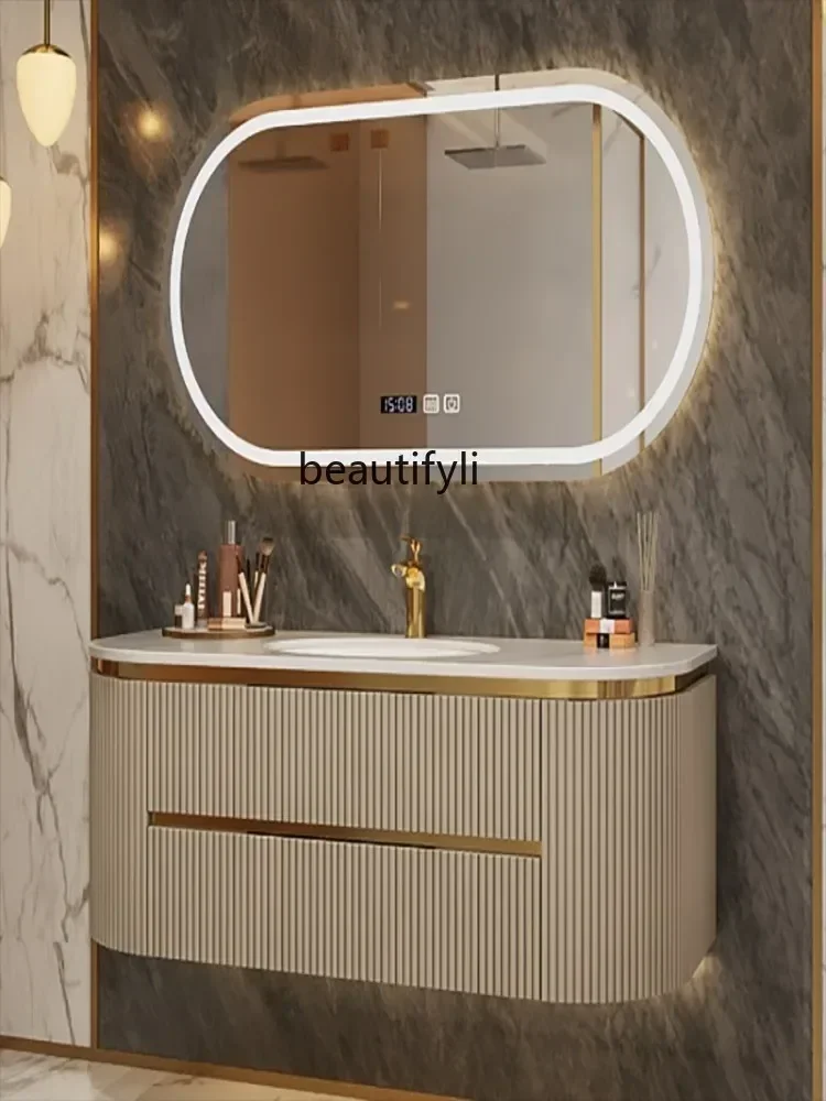SS03A Intelligente Nordic Halbkreis Arc Badezimmer Schrank Stein Platte Keramik Nahtlose Becken Waschbecken Waschtisch