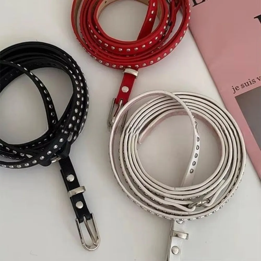 Trendiger Y2k Dünner Gürtel PU-Leder Punk Nieten Taillengürtel für Jeans Kleider Röcke Gothic Taillenband Metallschnalle Gürtel für Damen Image