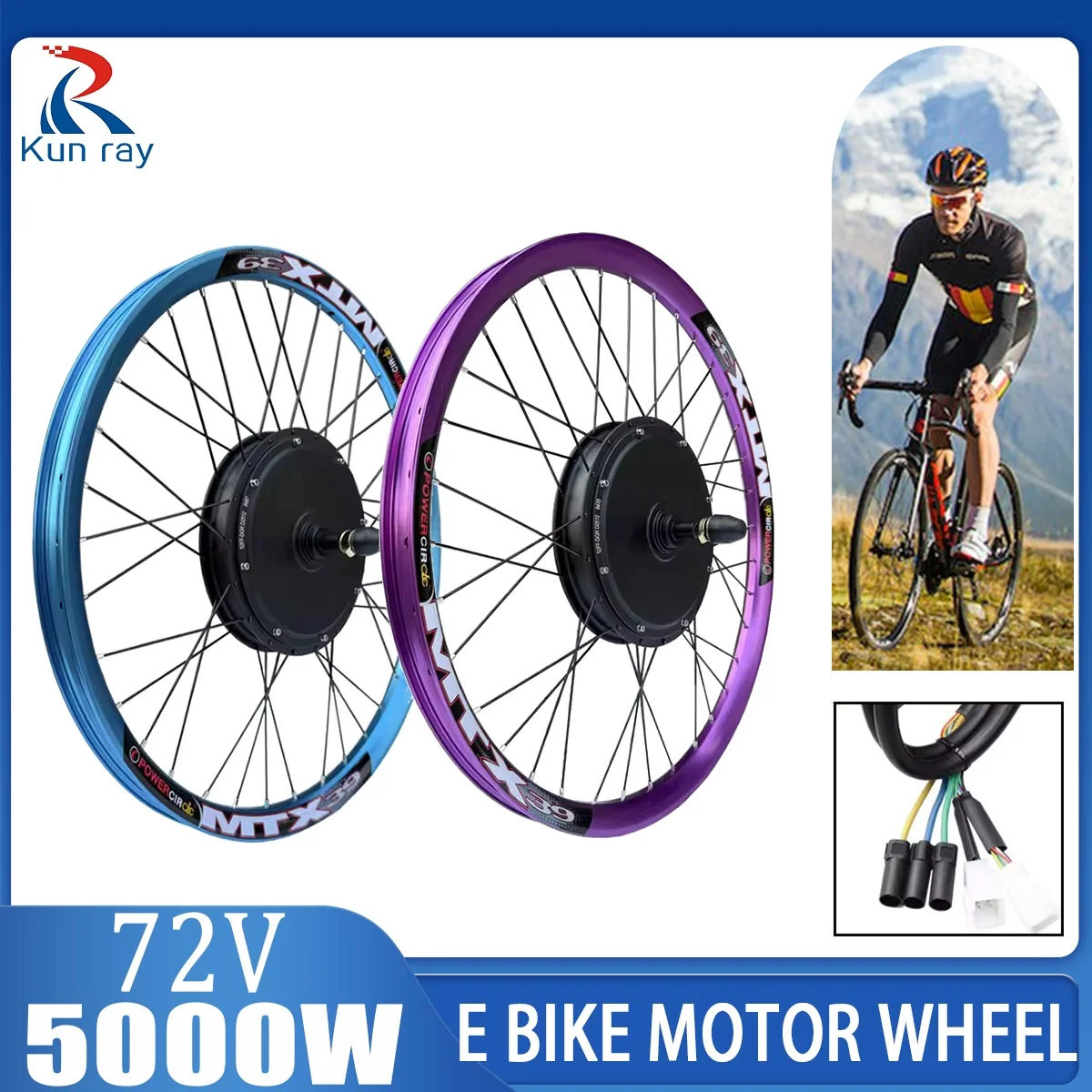 Kunray 72V 5000W MTX39 E-Bike-Motorrad mit 105 km/h, bürstenloser, getriebeloser Hinterradnabenmotor für Elektrofahrräder und Mountainbikes Image