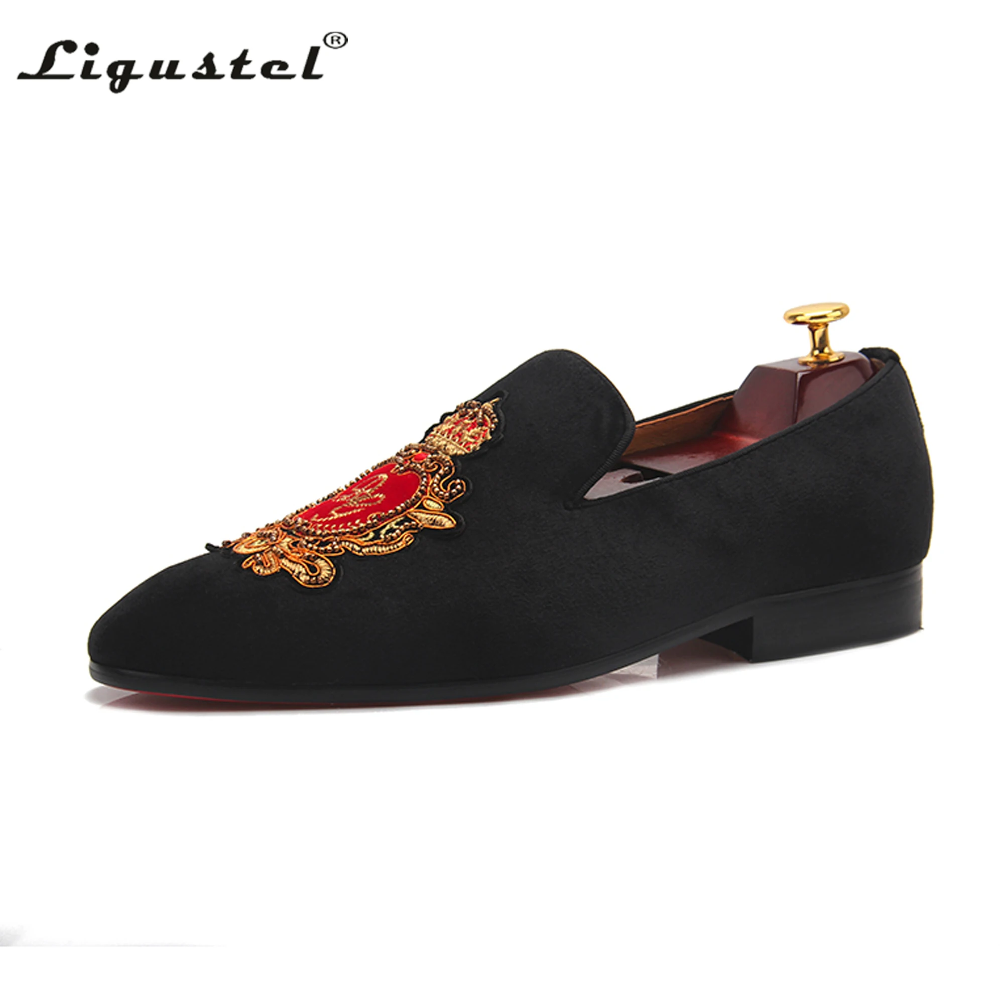 Ligustel Männer Müßiggänger Männer Luxus Kleid Hochzeit Partei Rote Untere Schuhe Männer Original Designer Handgemachte G Marke Schwarz Leder Schuhe