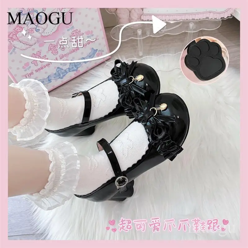 Kawaii Japanischer Lolita-Stil Schuhe für Damen Süße Niedliche Schleife Katzenabsatz Lo-Schuhe Modische Runde Zehenpartie Damen Mary Janes Schuhe Größe 40