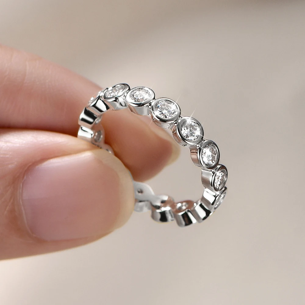 Anziw 2026 Neuer Luxus 3mm 0,1CT D Moissanit Vollbesetzter Eternity-Ring für Damen Stapelbarer Eternity-Bandring Hochzeits-Feinschmuck Geschenk Image
