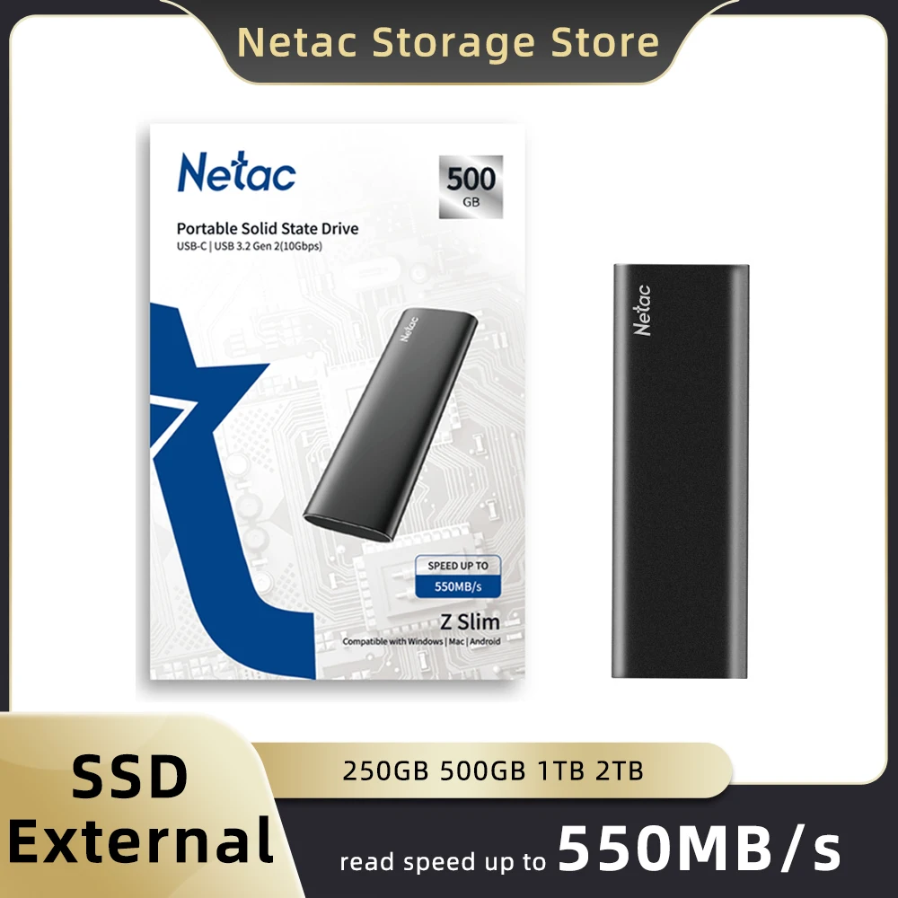 Netac SSD SATA HD 1 TB 250 g 500 g 2 TB tragbares externes Solid-State-Laufwerk USB 3.2 Gen2 Typ C Festplatte für Laptop PS4 Image