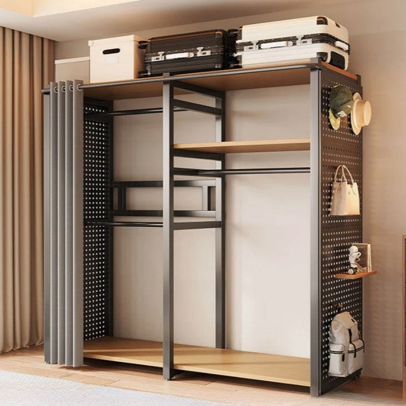 Minimalistischer Kleiderschrank fürs Schlafzimmer, multifunktionaler Metall-Kleiderschrank in Schwarz, offener Kleiderschrank, moderner, schlichter Kleiderschrank, Möbel für den Innenbereich