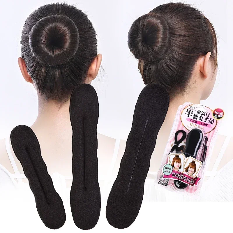 1/2pc Haar Styling Donut Brötchen Curler Maker Haar Clip Ring Flechter Magic Foam Donut Twist DIY Werkzeug Zubehör schwarz 17,5/2,5 cm Image