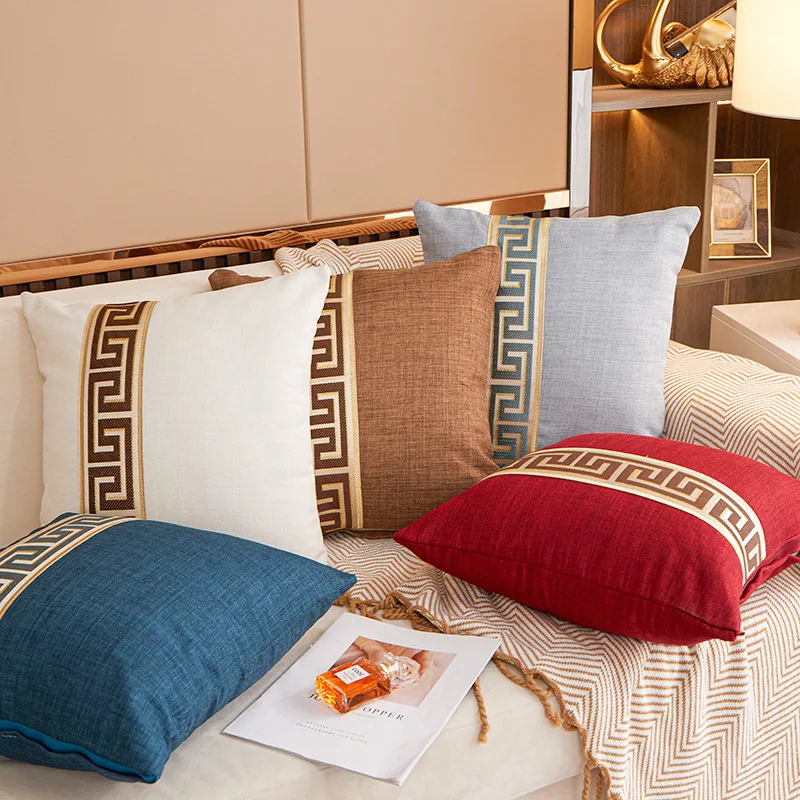 Einzelner, leichter, luxuriöser, weicher Patchwork-Kissenbezug: Geeignet für Sofa und Bett, Leinenstoff Image