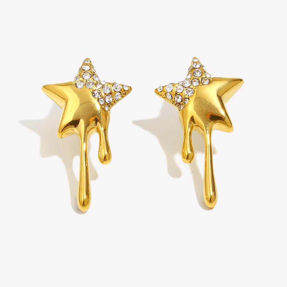 E.B.belle Strass Stern Quaste Ohrstecker Gold/Silber Farbe Edelstahl Dekoration 18K vergoldet für Damen wasserdicht