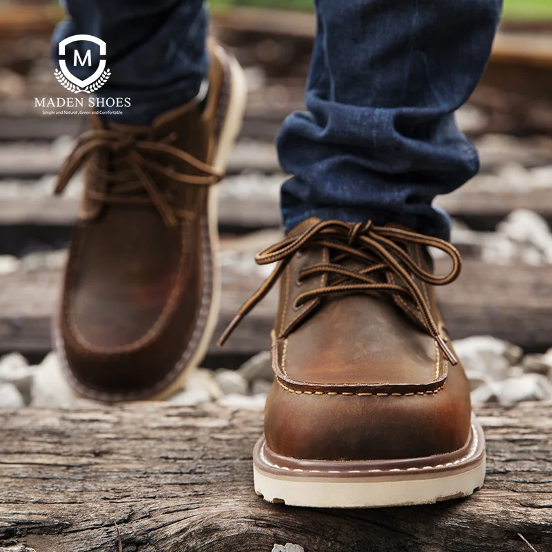 Maden Herren Vintage Anzugschuhe Braun Runde Spitze Derby-Schuhe Lässige Schnürschuhe Niedrige Arbeitsschuhe für Büro und Business