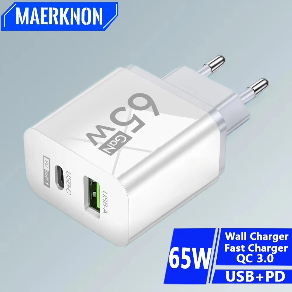 GaN Total 65 W PD USB-Ladegerät Typ C Schnellladung Wandladegerät-Adapter für iPhone 15 16 Xiaomi Huawei Samsung EU/US-Stecker Image
