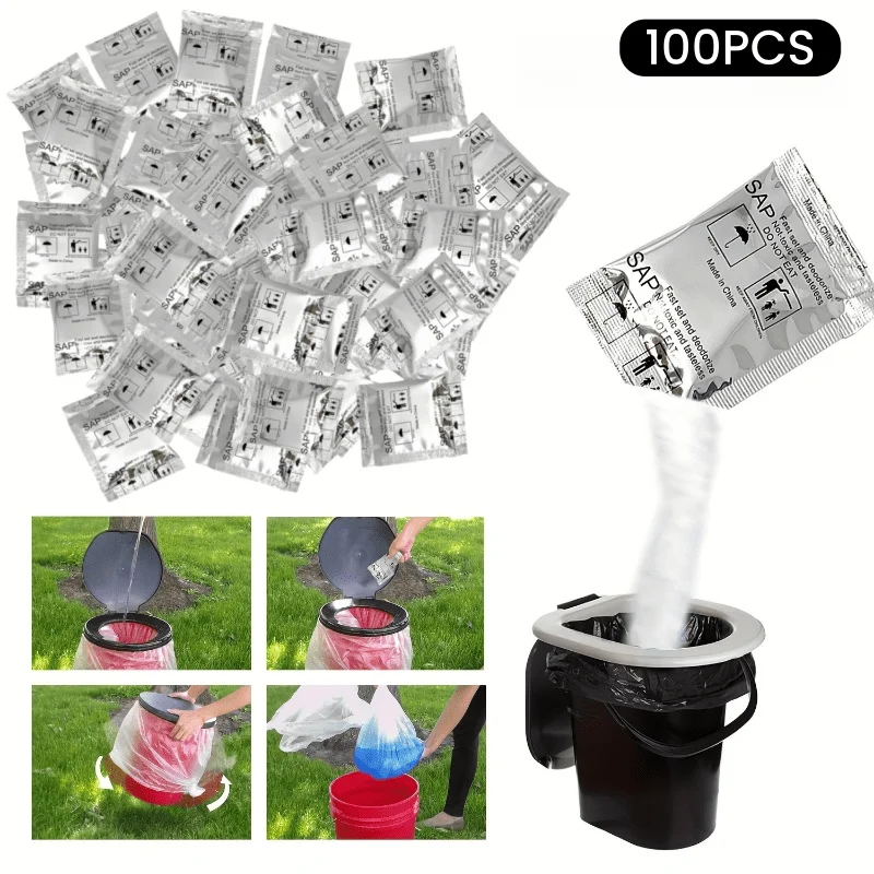 100 Packungen Tragbarer Toiletten-Lufterfrischer, Camping-Toiletten-Geruchsentferner für Reisen, Outdoor & Notfälle