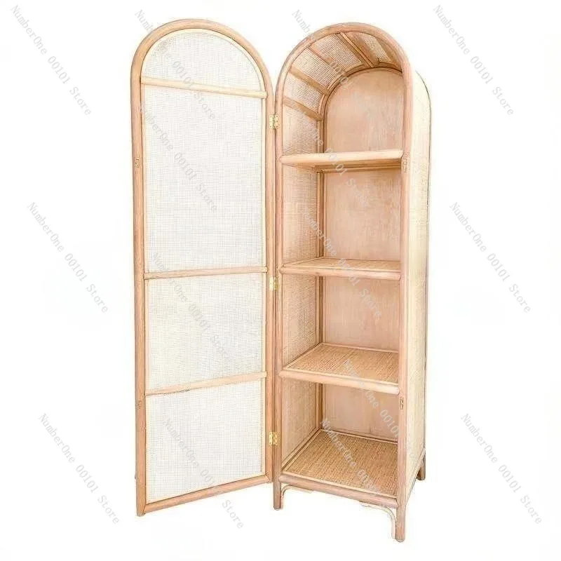 Rattan-Einzelgarderobe, Retro-Aufbewahrungsschrank im japanischen Stil für kleine Schlafzimmer und Gastfamilien, stilvoll und platzsparend Image