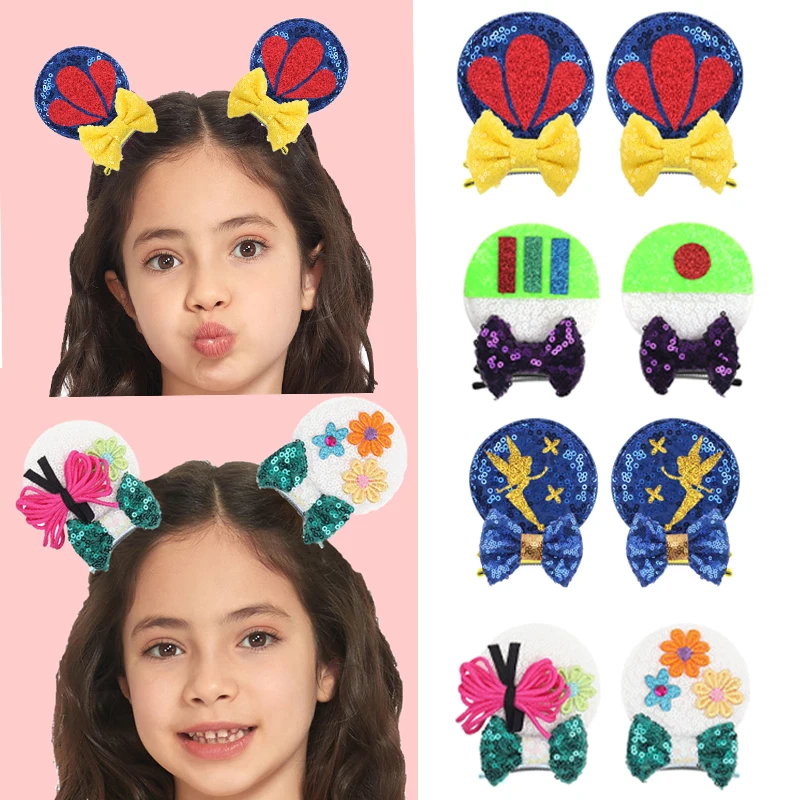 1pc Beliebte Maus Ohren Bogen Haar Clips für Mädchen Thema Pack Reise Glitter Haarnadeln Kinder Festival Party DIY Haar zubehör Image