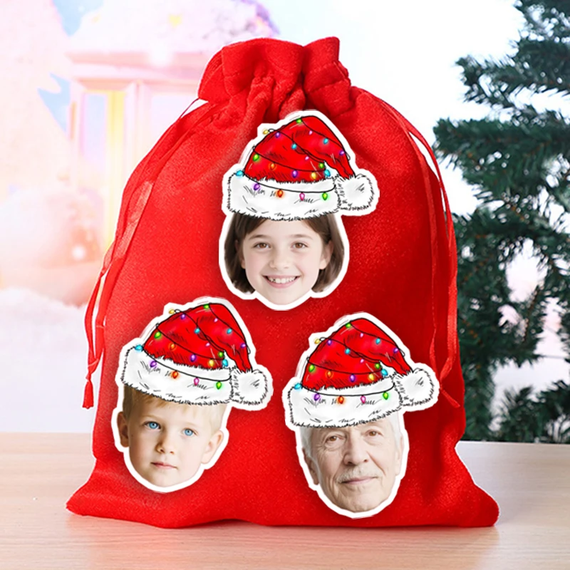 20 Stück/50 Stück anpassbare Porträt-Weihnachtsthema-Aufkleber, mehrere Weihnachtsmütze-Stile, Muster, Neujahr, Party, Feier, Dekoration Image