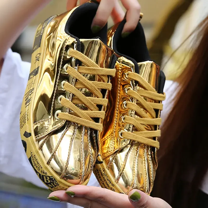 Neue Gold Turnschuhe Paar Schuhe Luxus Casual Glitter Turnschuhe Männer Hip-hop Streetwear Skateboard Schuhe Männer Flache Designer Schuhe