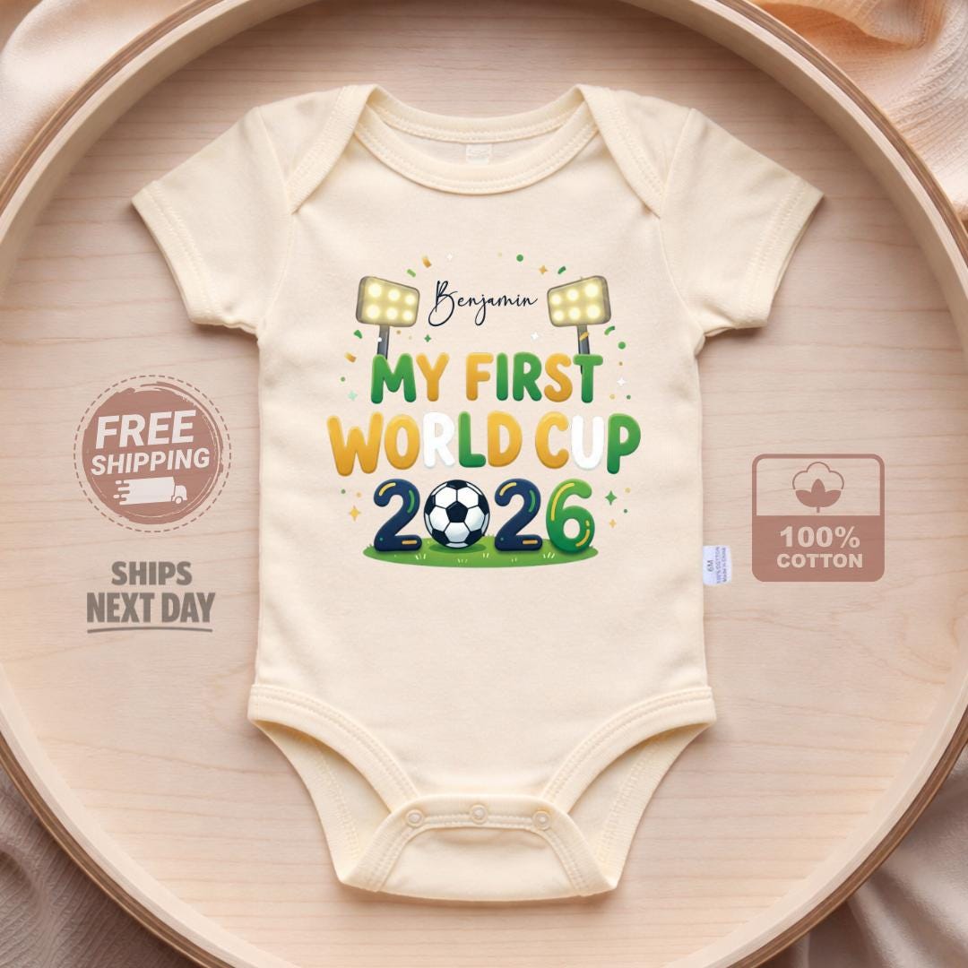 "Body per neonati \"Il mio primo Mondiale 2026\" - Completo da calcio per neonati - Body personalizzato per neonati, Abbigliamento da calcio per neonati,"
