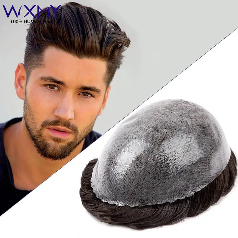 Herren-Haarprothese 0,1-0,12mm Vollhaut-Toupet Herrenperücke Natürliches Echthaar Männerperückensysteme 6 Zoll Herren-Kapillarprothese Image