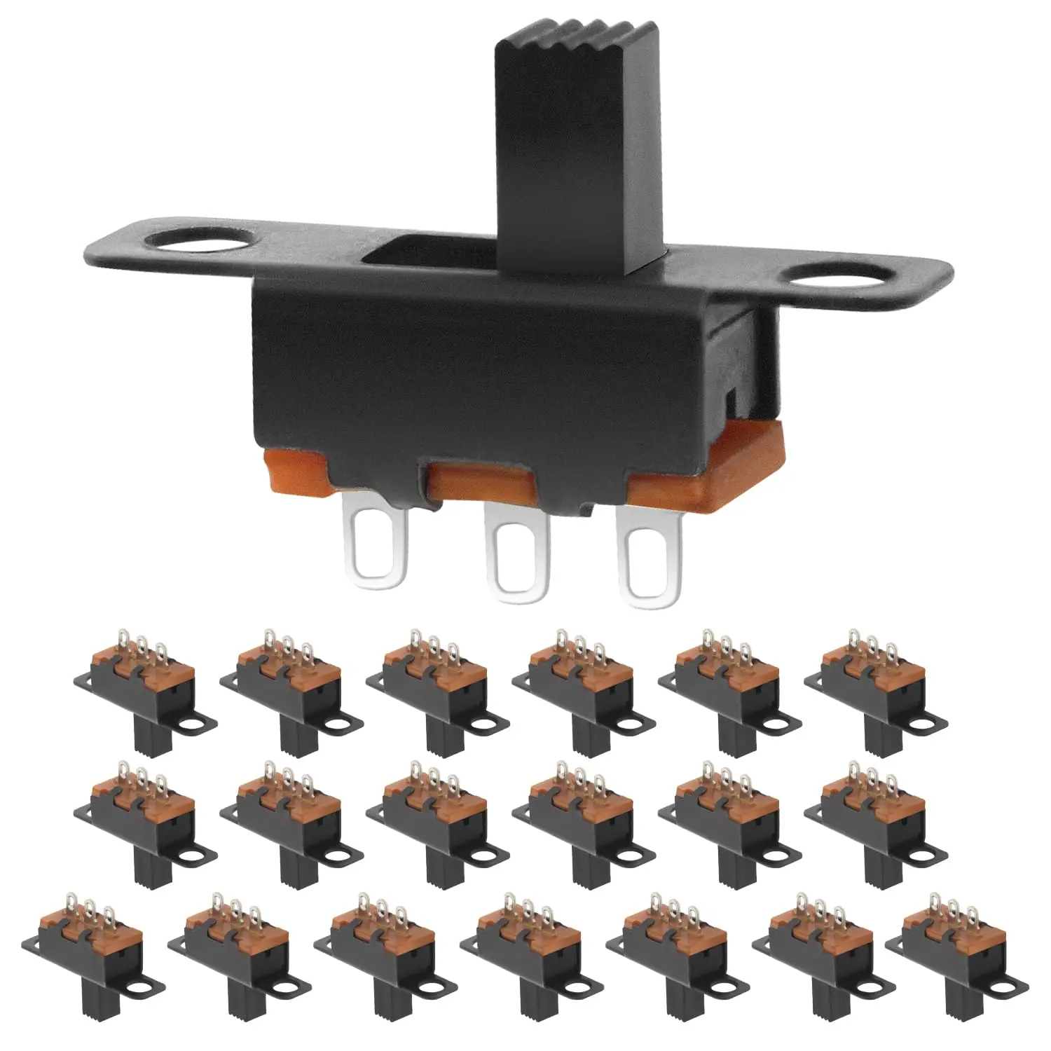 20 Stück 5 V 0,3 A Mini-Größe schwarzer SPDT-Kippschalter 1P2T Schiebeschaltergriff hoch 4 mm für kleine DIY-Leistung Image