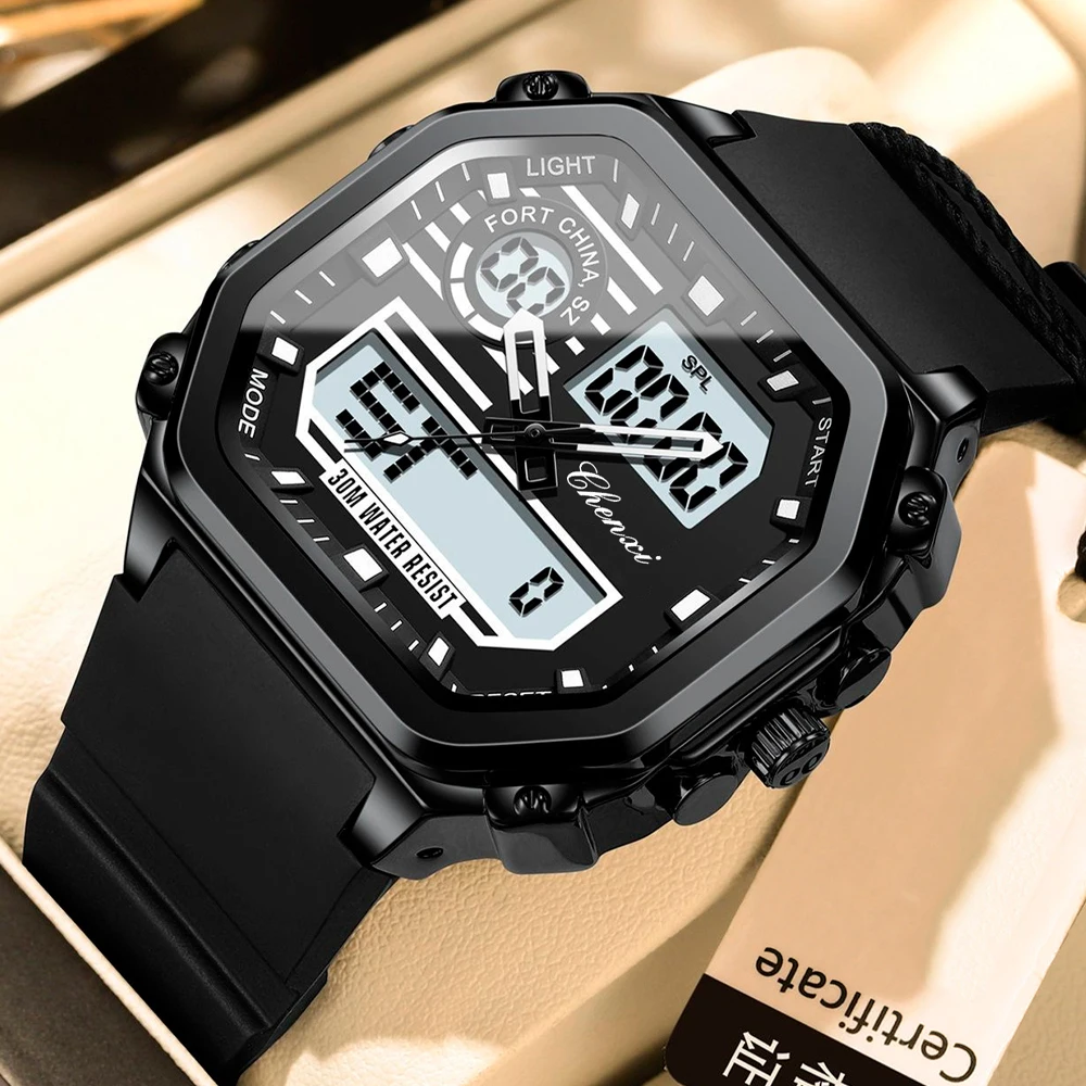 CHENXI Herren Mode Neue Sport-Elektronikuhr für Männer LED-Alarm Multifunktionale Nachtlicht Wasserdichte Digitale Armbanduhr Image