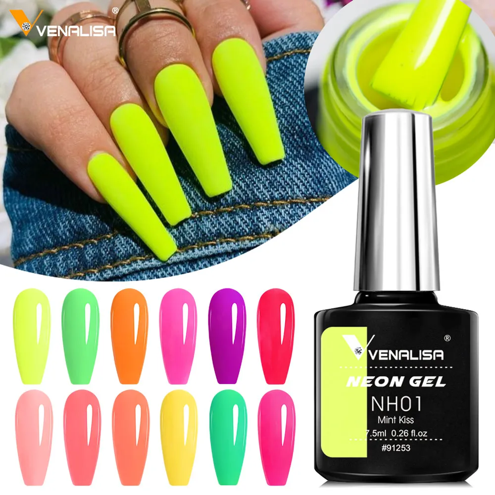 Venalisa Neon-Nagel-Gel-Nagellack, 7,5 ml, ultragrün, gelb, Sommer, wunderschöne Farben, Soak Off UV-LED-Gel-Lack, Nagellack Image