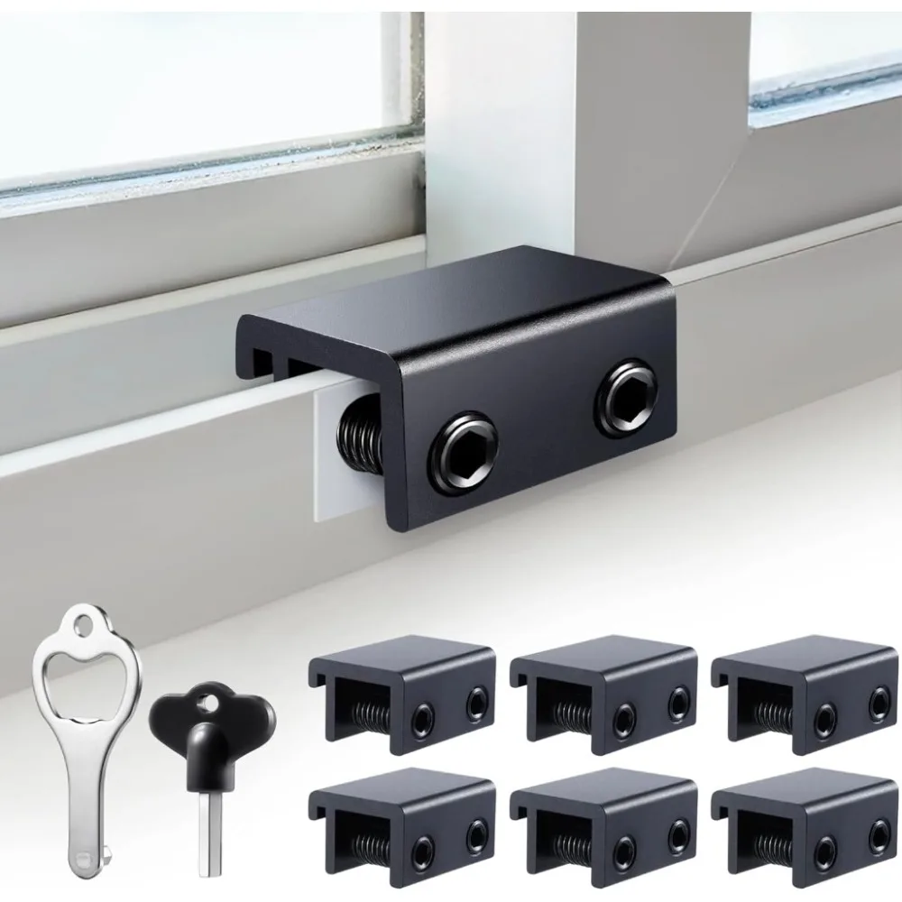 8/6/4 Sets Fensterschlösser für vertikale und horizontale Fenster, verstellbare Aluminium-Fensterstopper, ohne Bohren Image