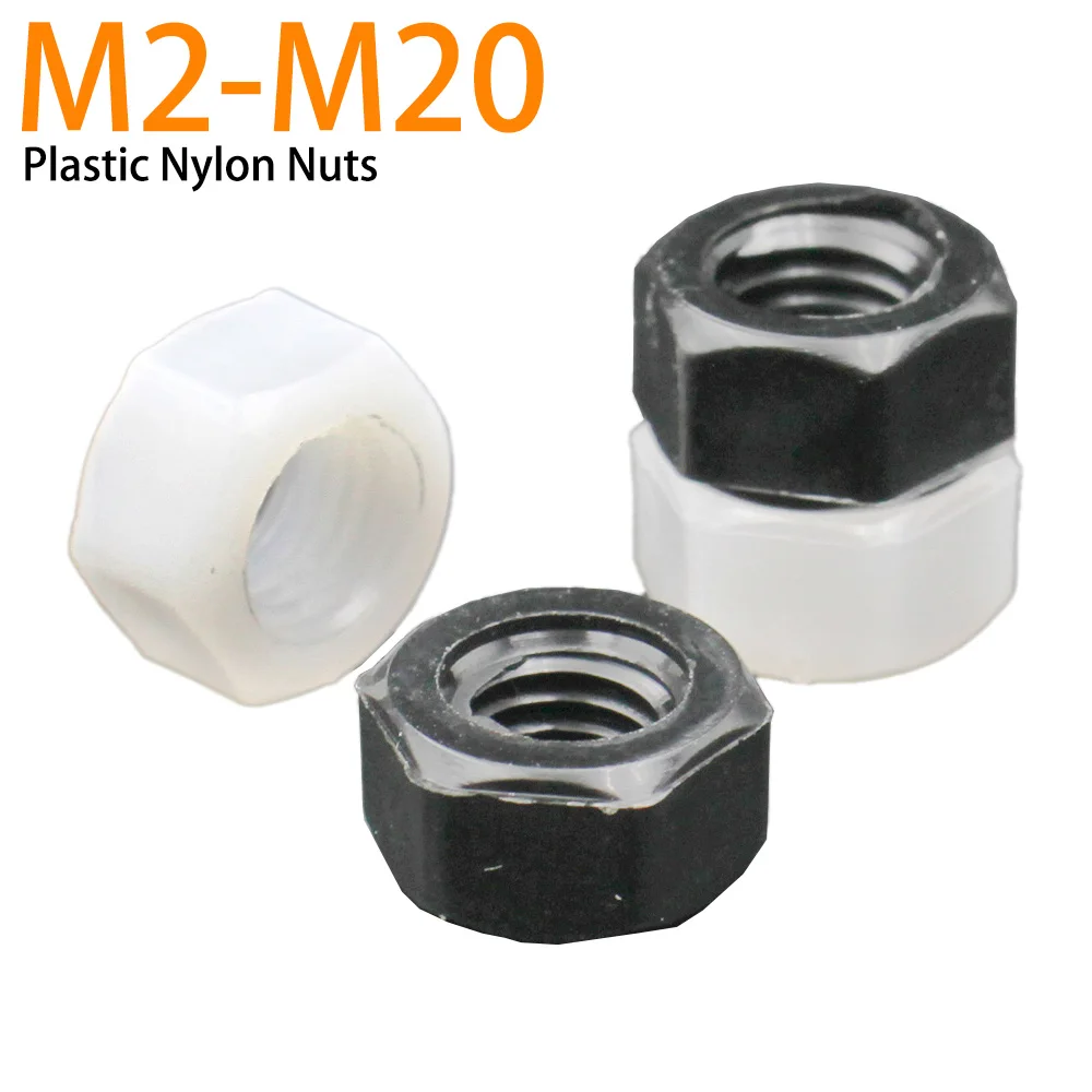 5–50 Stück M2 M2,5 M3 M4 M5 M6 M8 M10 M12 M14 M16 M18 M20 DIN934 weiße oder schwarze Kunststoff-Nylon-Sechskantmutter Image