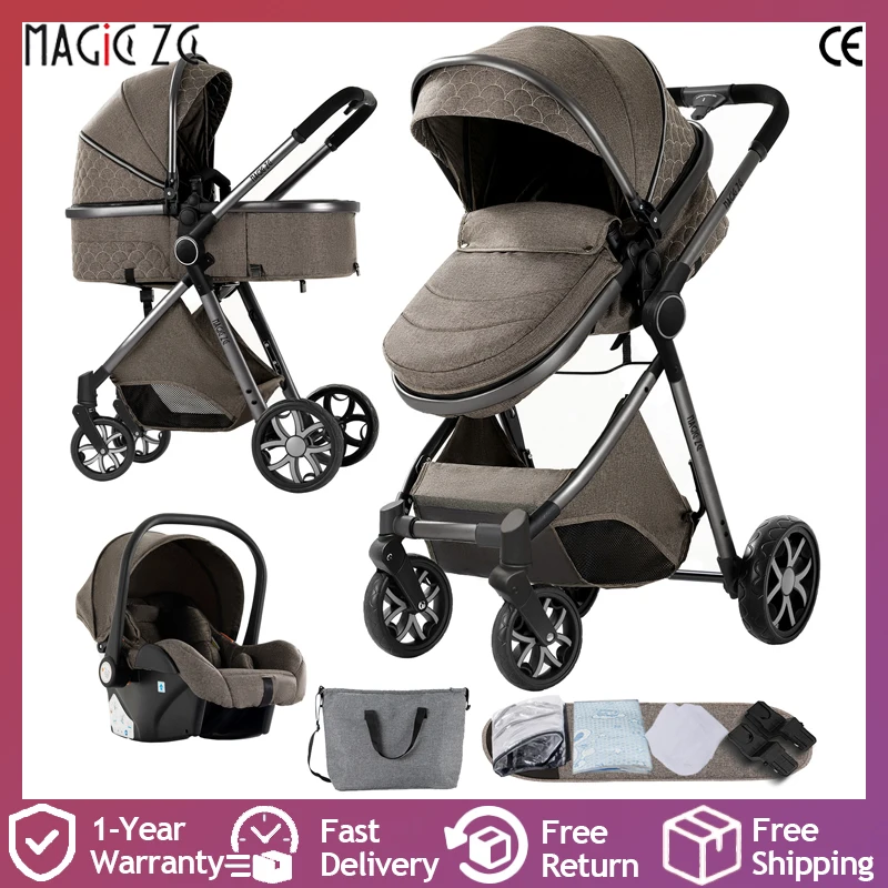 Hochlandschafts-3-in-1-Kinderwagen mit Autositz, Baby-Kinderwagen, umwandelbarer Kinderwagen, langlebiger Rahmen, glatte Fahrt, Winterkinderwagen Image