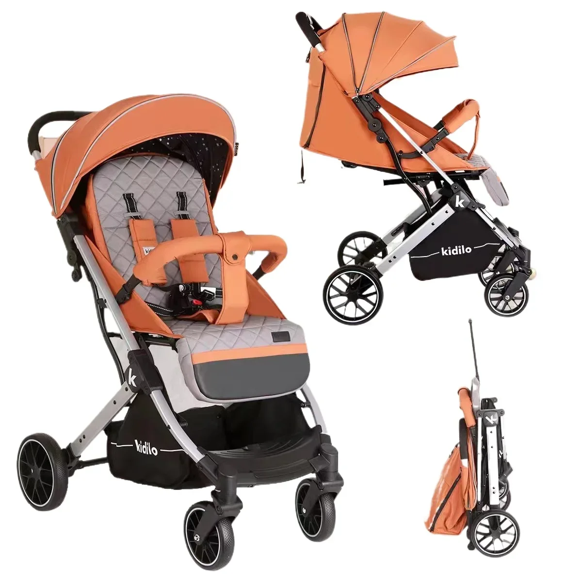 Leichter Kinderwagen, der sich sitzen oder liegen kann, mit einem Klick faltbar und hohem Aussehen, multifunktionaler Kinderwagen Image