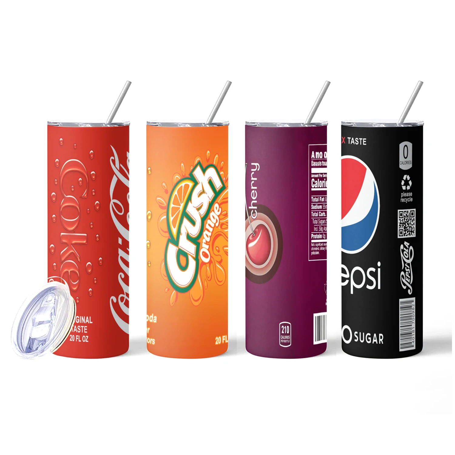 20oz Thermobecher Kirsch-Zitronen-Orangen-Saft Cola-Dose Vakuumbecher Doppelwandige Edelstahl-Wasserflasche mit Strohhalm für heiße oder kalte Getränke