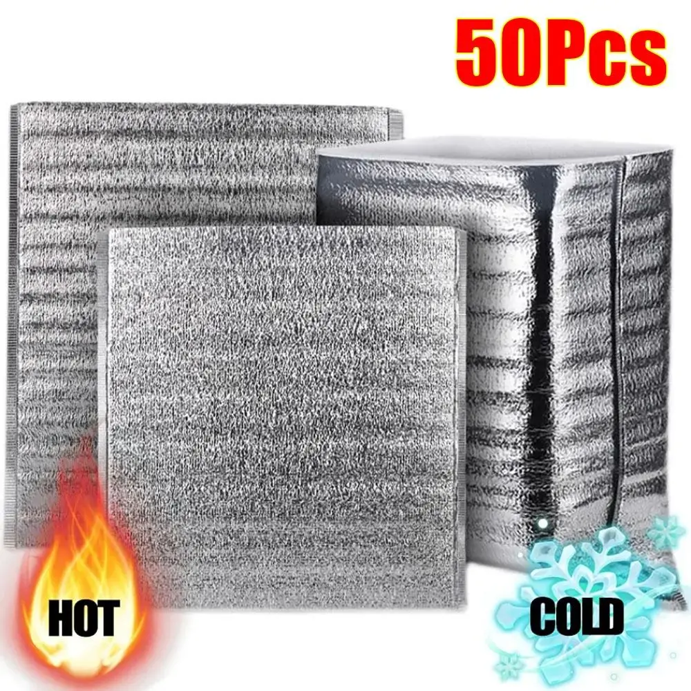 50 Stück/Packung Faltbare Kalt-Warm Aluminiumfolie-Tasche Lieferungsträger Lebensmittel Thermische Isoliertasche Getränke-Aufbewahrung Kühltasche Image