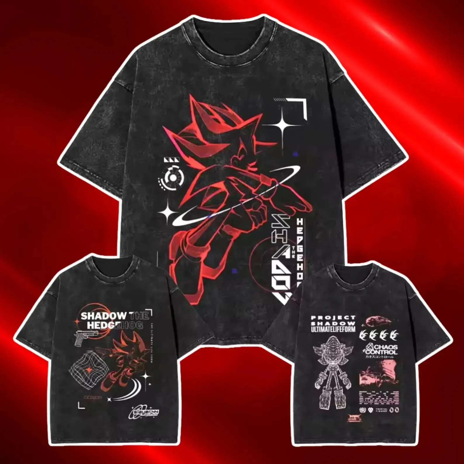 2026 Sommer Mode Neu Anime Battle Bar Mechanischer Igel Sonic Fun T-Shirt Hip Hop Outdoor Street Washed T-Shirt Groß