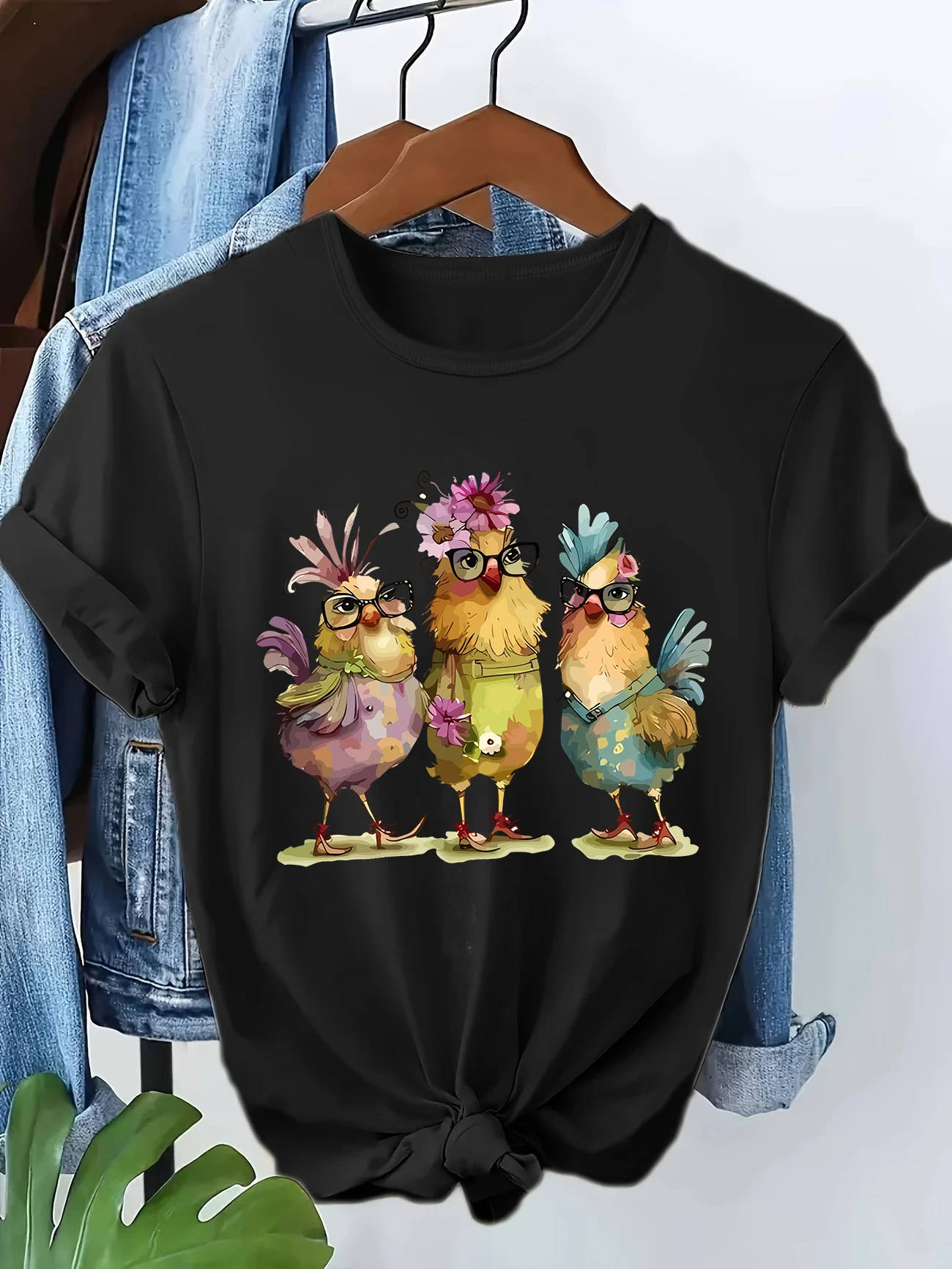 Kawaii Chicken Retro 90er Jahre Mädchen Harajuku 90er Jahre Damen T-Shirt Cartoon Grafik Damen T-Shirt Lässiges Damen-Shirt Tee Shirt Image