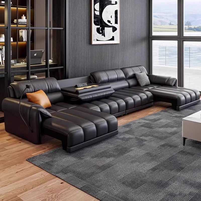 Elektrisches Funktionssofa Wohnzimmer-Schlafsofa aus erstklassigem Rindsleder Apartment-Sofa im italienischen Stil