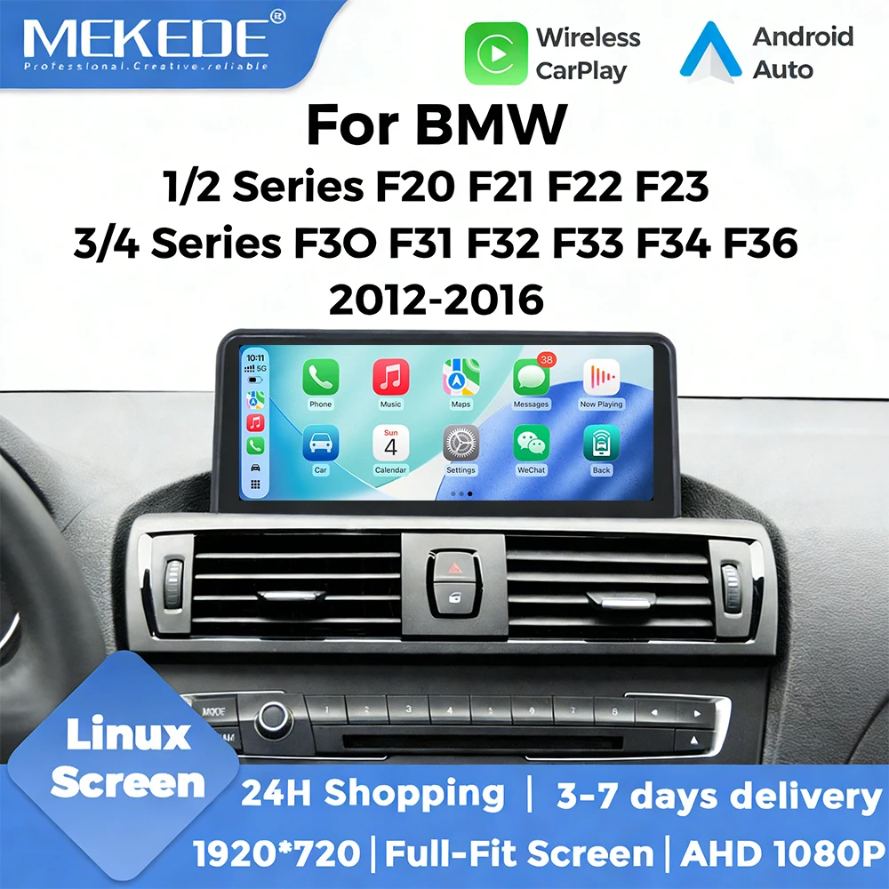 Sistema Linux MEKEDE con schermo touch HD da 10,25 pollici per BMW Serie 1/2/3/4 F20 F21 F22 F23 F30 F31 F32 F33 F34 F36 NBT, autoradio multimediale con Carplay wireless, Android Auto, navigazione